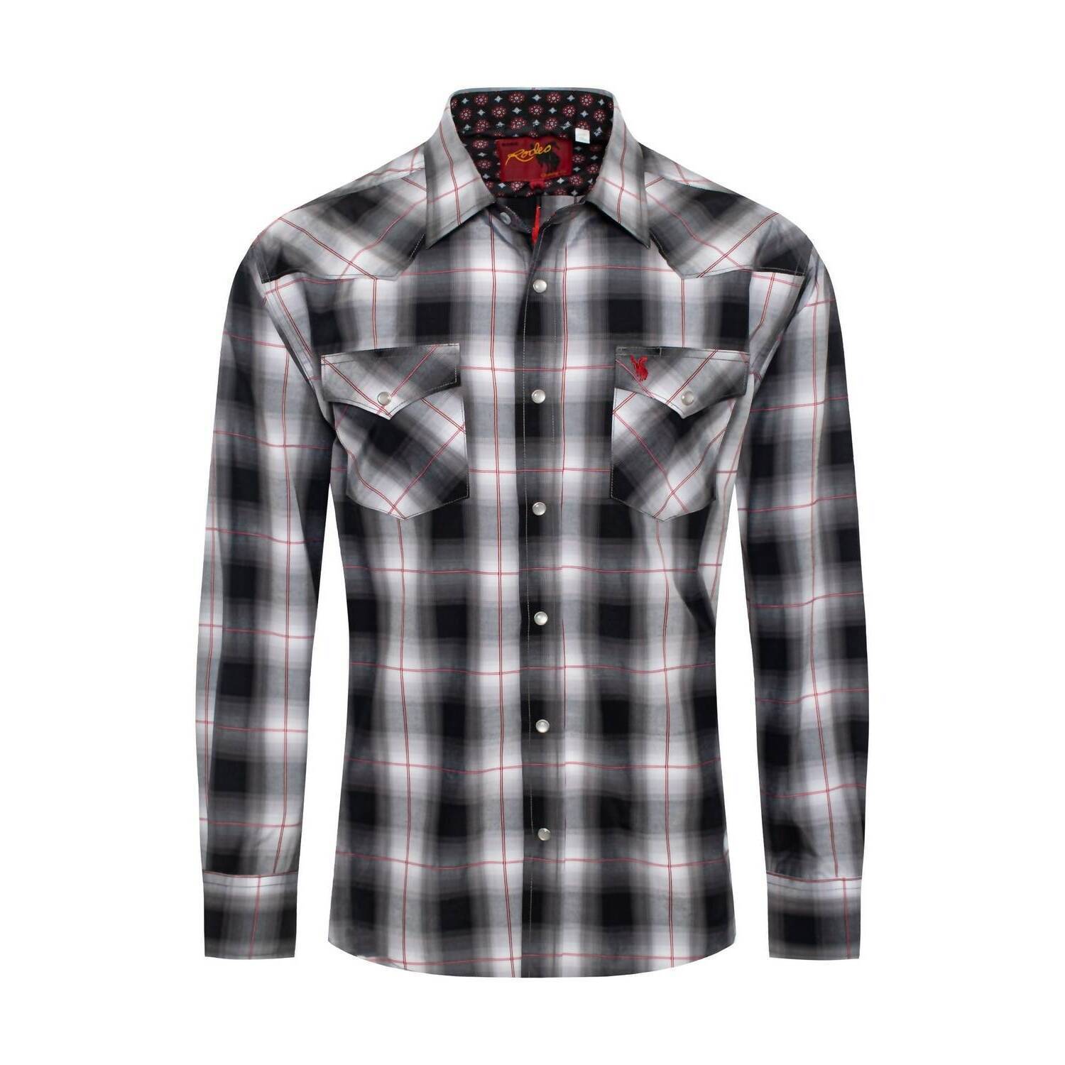 New Rodeo Clothing Men's Western Classic Long Sleeve Pearl Snap Button Plaid Shi